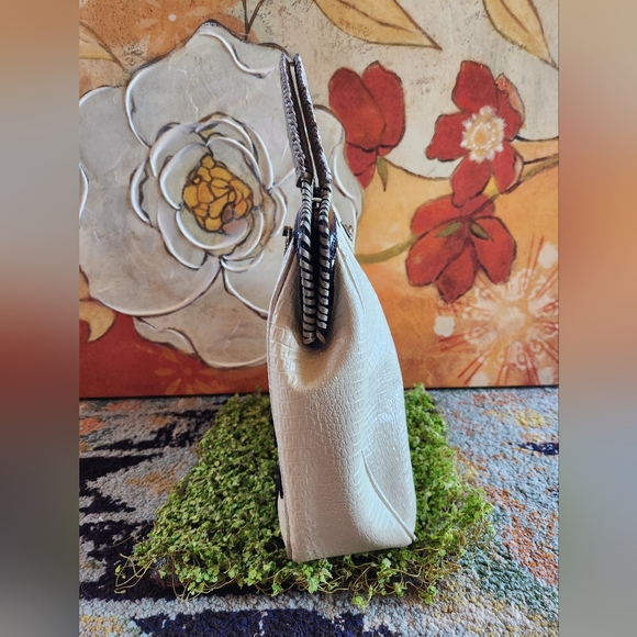 YVETTE FLORO Eclectic ART DECO Checkerboard Black Patent Woven Cream   Handbag - Picture 7 of 7